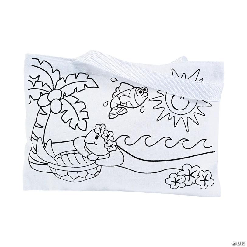 9 1/2" x 7" Color Your Own Large Tropical Polyester Tote Bags - 12 Pc.
