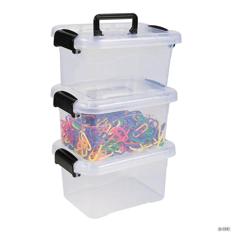 9 1/2" x 7" Medium Classroom Clear Locking Storage Bins with Lids- 3 Pc.