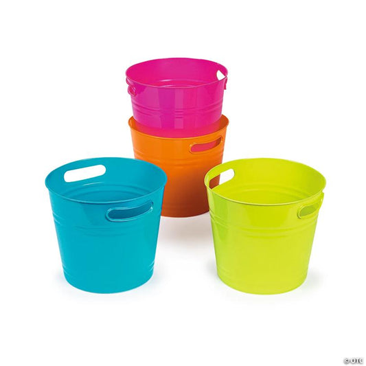 9 1/2" x 8 1/2" Bright Colorful Plastic Bucket Assortment - 4 Pc.