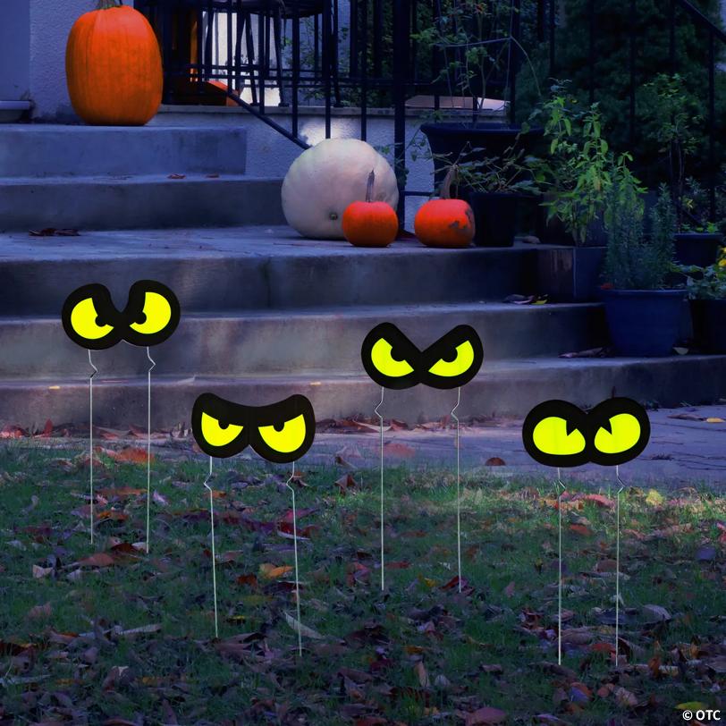 9 1/4" x 5" Mini Halloween Glow-in-the-Dark Eyes Yard Signs - 12 Pc.