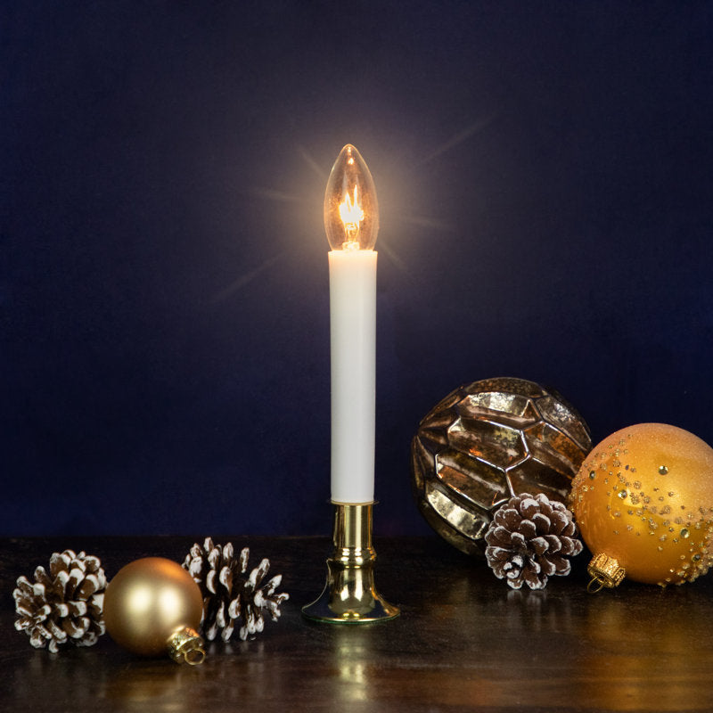 9" White And Gold C7 Light Christmas Candle Lamp With Timer - Set Of 4
