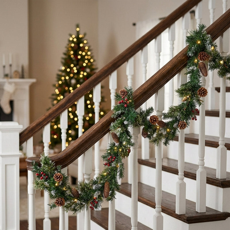 6 ft Red Artificial Fir Christmas Garland framing a front door