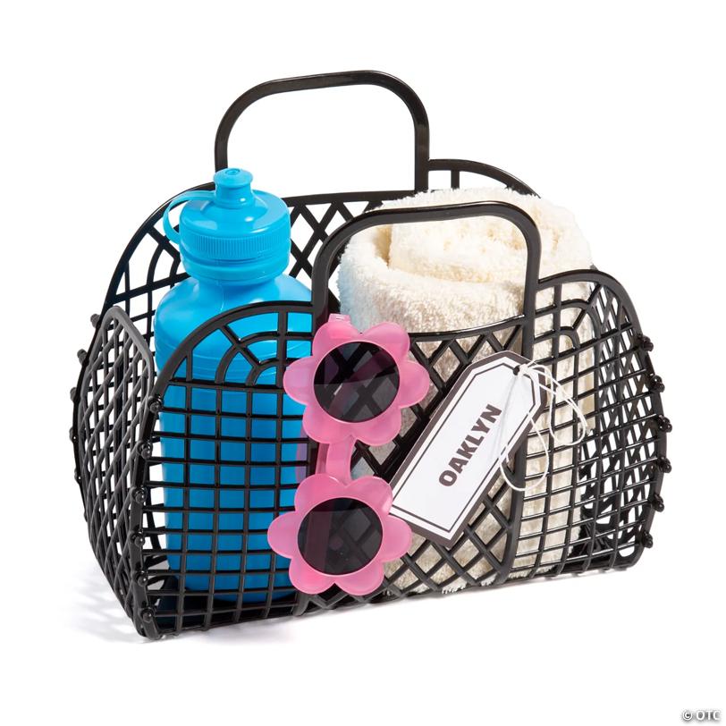 9 3/4" x 8 1/2" Personalized Medium Black Jelly Beach Tote Bags - 6 Pc.
