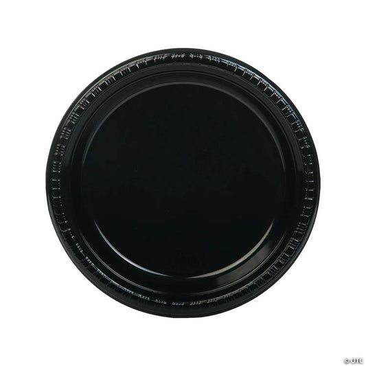 9" Black Disposable Plastic Dinner Plates - 20 Pieces | USA Decoration®