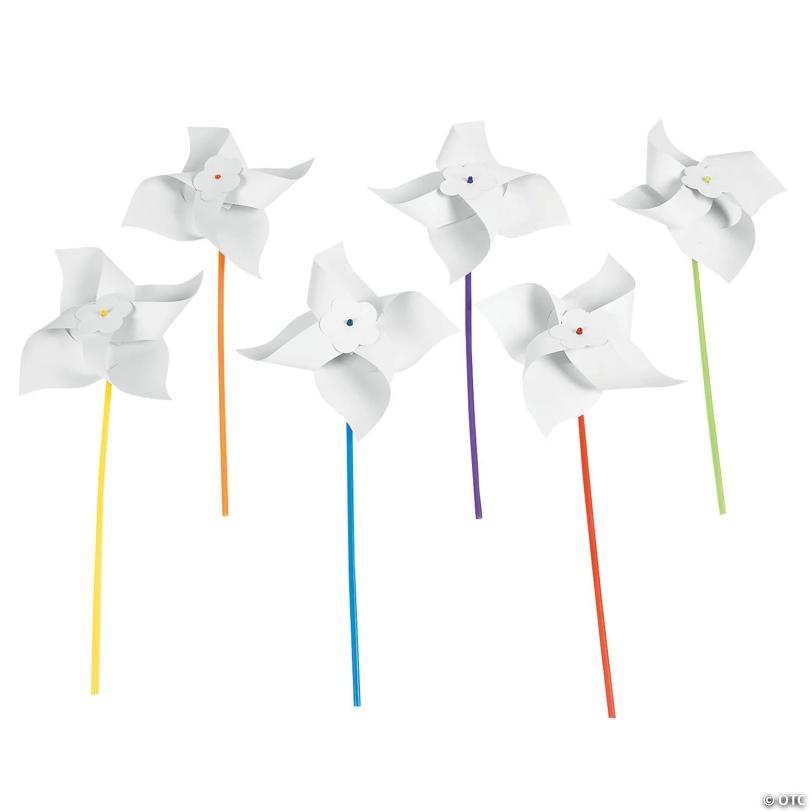 9" DIY Jumbo Paper Pinwheels with Plastic Handles - 24 Pc.