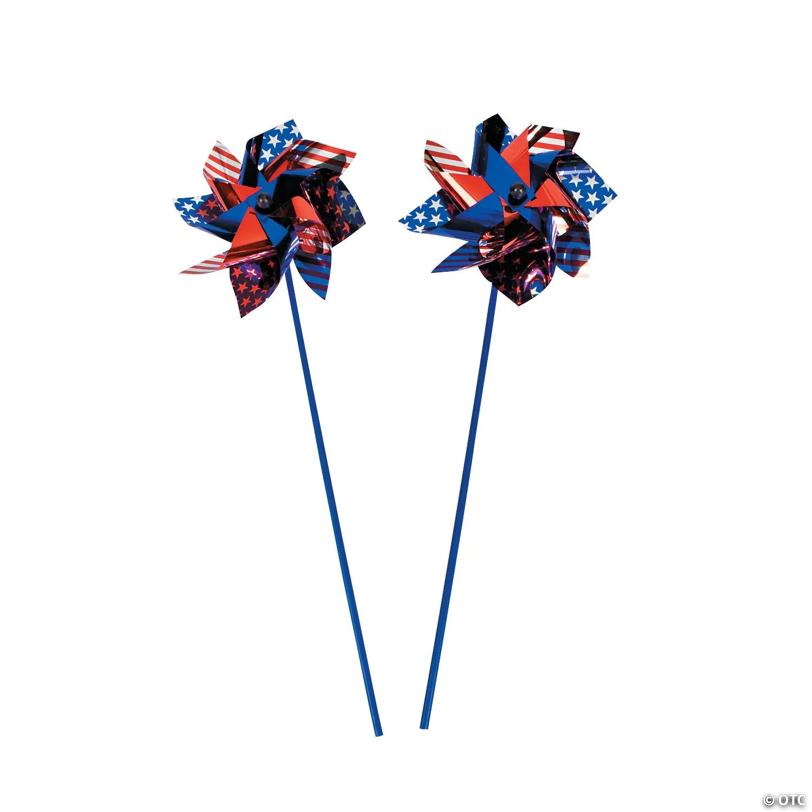 9" Jumbo Patriotic American Flag Metallic Foil Pinwheels - 12 Pc.
