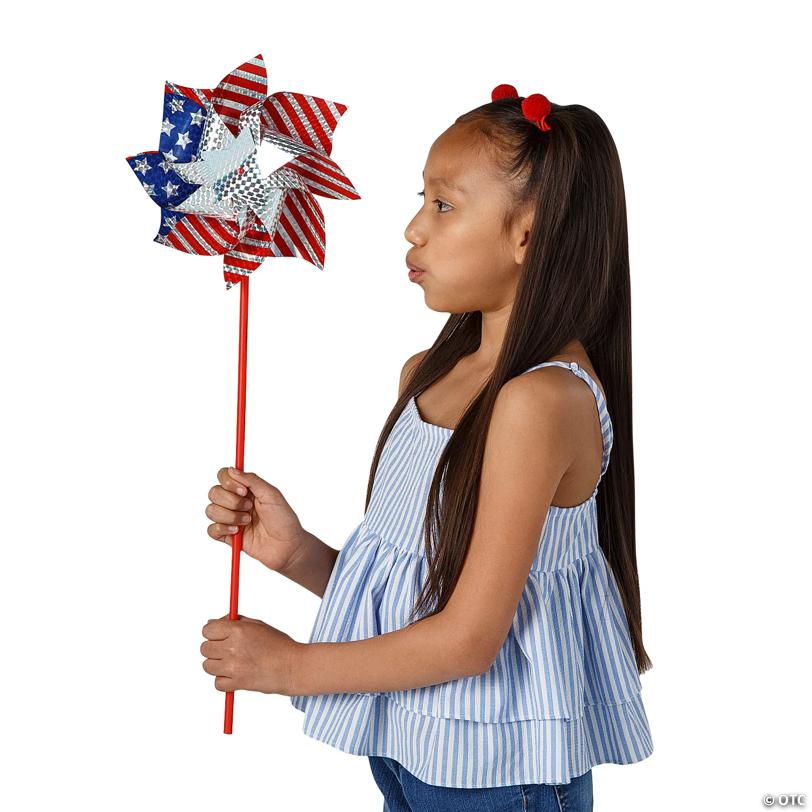 9" Jumbo Patriotic Stars & Stripes Prismatic Plastic Pinwheels – 12 Pc.