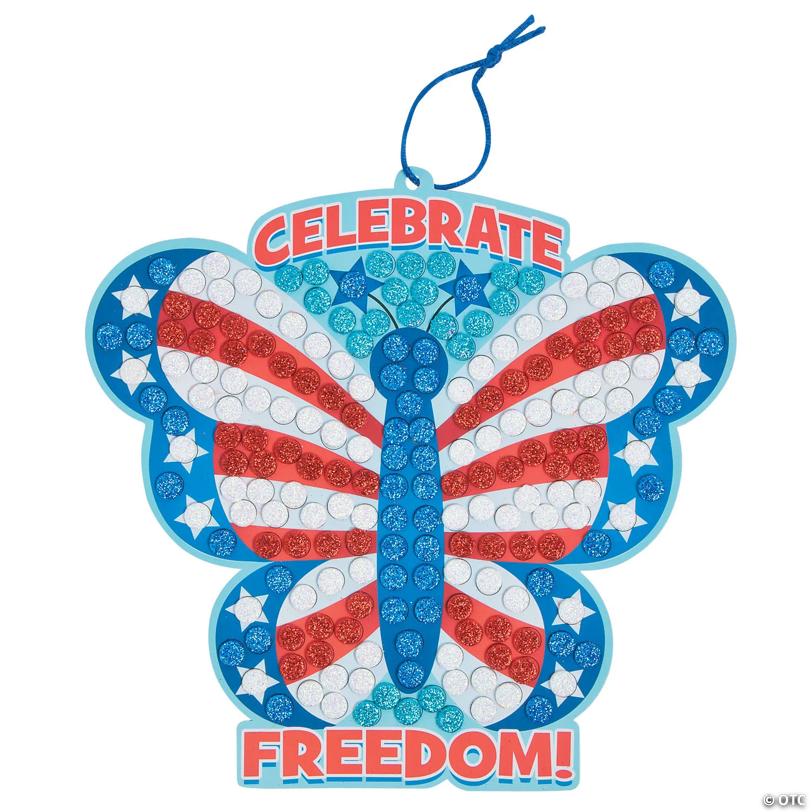 9" Patriotic Butterfly Glitter Mosaic Sign Craft Kit- Makes 12