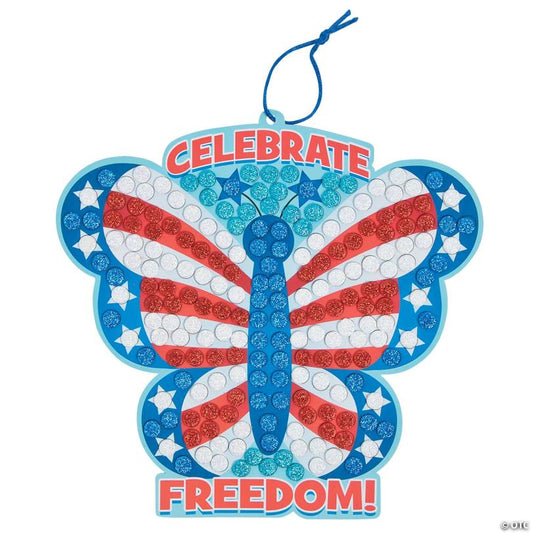 9" Patriotic Butterfly Glitter Mosaic Sign Craft Kit- Makes 12