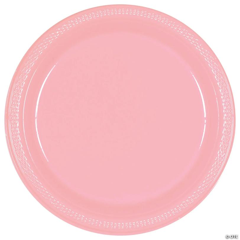 9" Pink Disposable Round Plastic Dinner Plates - 20 Pieces | USA Decoration®