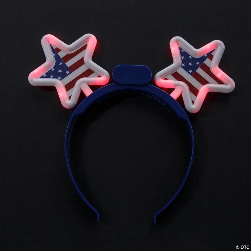 9" circ. Patriotic Red, White & Blue LED Light-Up Star Headbands - 6 Pc.