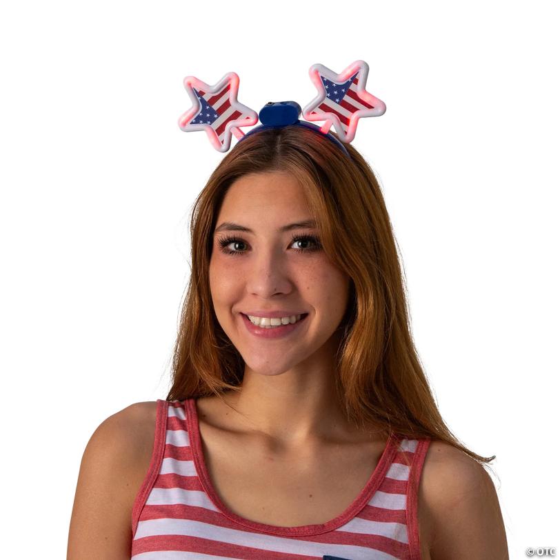 9" circ. Patriotic Red, White & Blue LED Light-Up Star Headbands - 6 Pc.