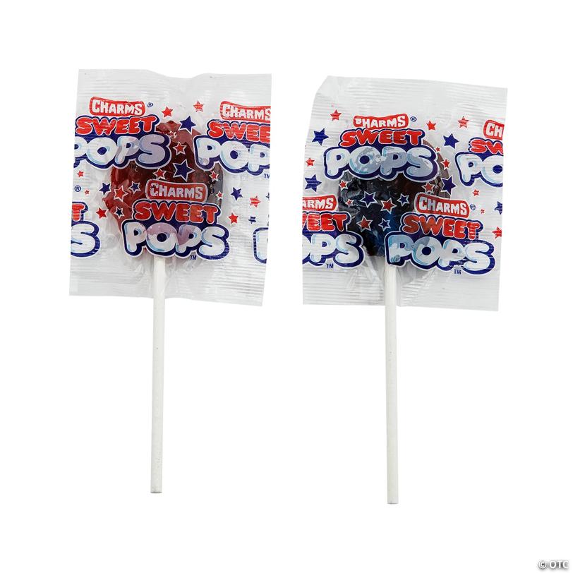 9 oz. Charms Patriotic Cherry & Blue RazzBerry Sweet Pops - 16 Pc.