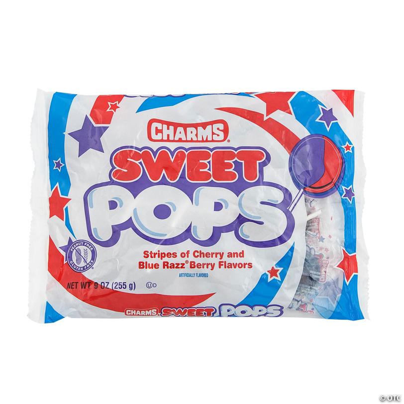9 oz. Charms Patriotic Cherry & Blue RazzBerry Sweet Pops - 16 Pc.