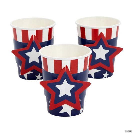 9 oz. Patriotic Star Red, White & Blue Disposable Paper Party Cups with Sleeves - 8 Ct.