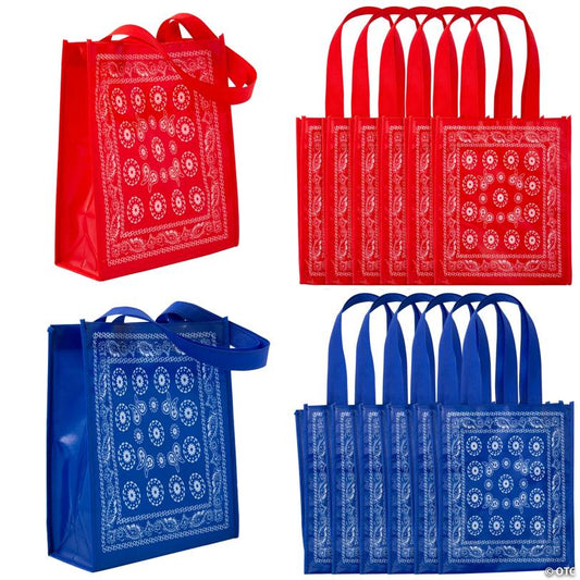 9" x 11" Medium Bandana Print Laminated Nonwoven Shopper Tote Bags - 12 Pc.
