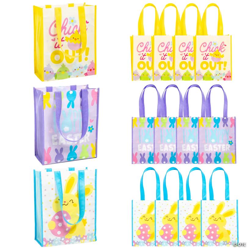 9" x 11" Medium Easter Whimsy Laminated Nonwoven Shopper Tote Bags – 12 Pc.