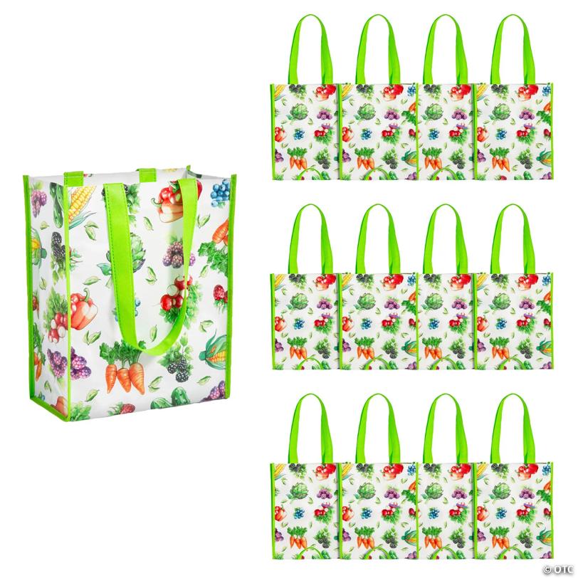 9" x 11" Medium Farmer’s Market Laminated Shopper Tote Bags - 12 Pc.
