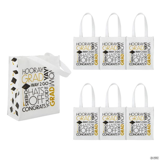 9" x 11" Medium Graduation Congrats Grad Laminated Nonwoven Shopper Tote Bags – 6 Pc.