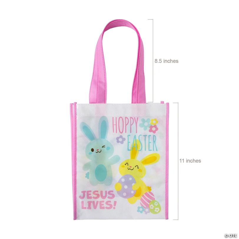 9" x 11" Medium Religious Easter Whimsy Laminated Shopper Tote Bags – 12 Pc.