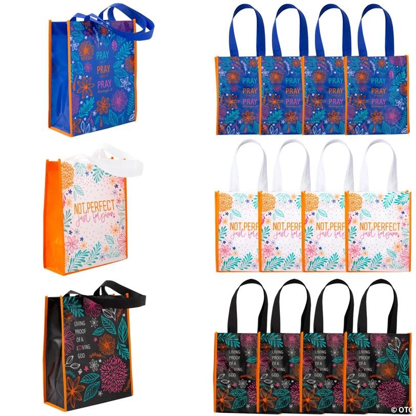 9" x 11" Medium Religious Faith-Based Laminated Shopper Tote Bags – 12 Pc.