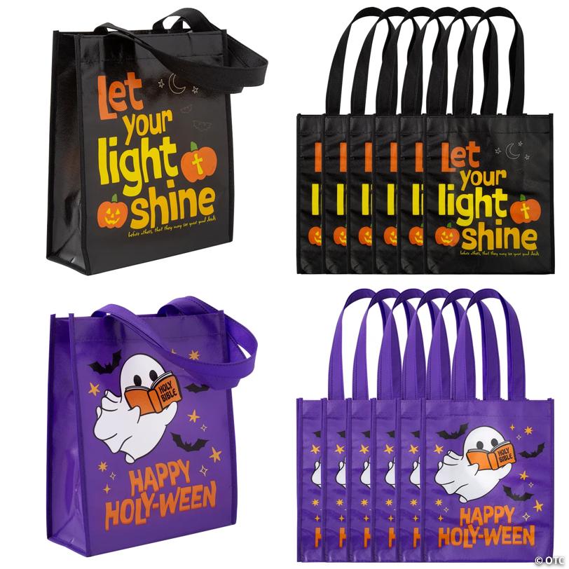 9" x 11" Medium Religious Faith Halloween Laminated Nonwoven Shopper Tote Bags - 12 Pc.