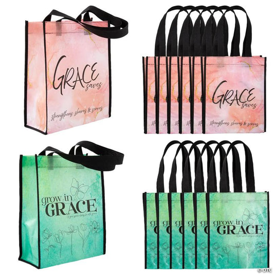 9" x 11" Medium Religious Grace Laminated Shopper Tote Bags - 12 Pc.
