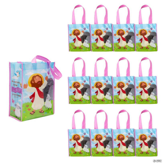 9" x 11" Medium Religious He Lives Laminated Nonwoven Shopper Tote Bags – 12 Pc.