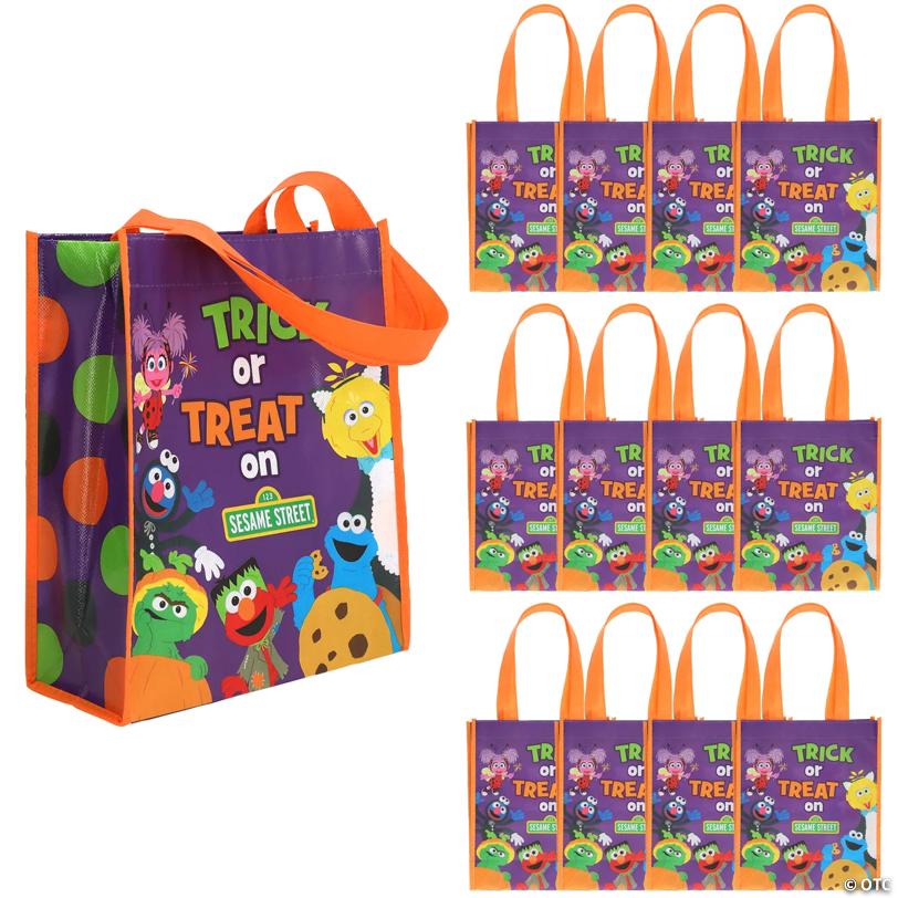9" x 11" Medium Sesame Street Halloween Laminated Trick-or-Treat Shopper Tote Bags - 12 Pc.