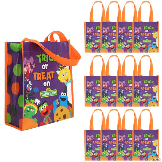 9" x 11" Medium Sesame Street Halloween Laminated Trick-or-Treat Shopper Tote Bags - 12 Pc.