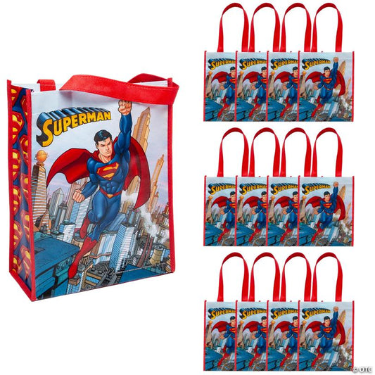 9" x 11" Medium Superman™ Laminated Nonwoven Shopper Tote Bags - 12 Pc.