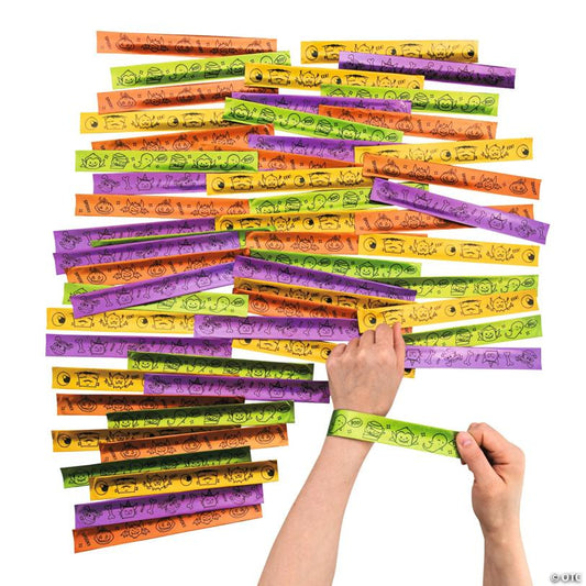 9" x 1" Bulk 100 Pc. Halloween Characters Slap Bracelet Assortment