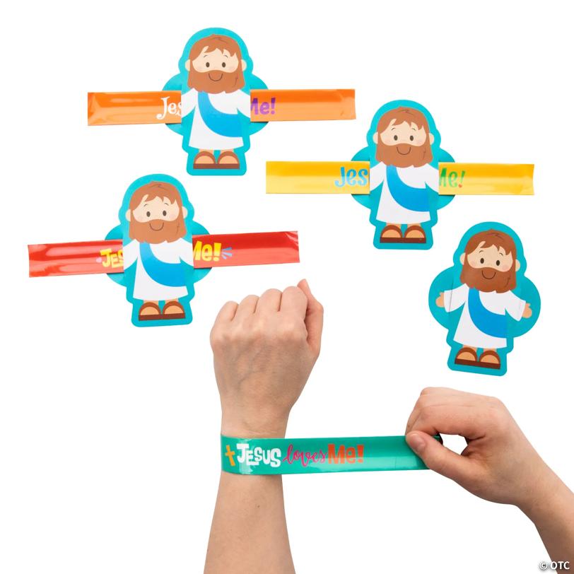 9" x 5 1/4" Jesus Loves Me Slap Bracelets with Card for 24