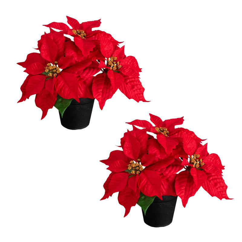 Set of two 9-inch artificial poinsettia plants