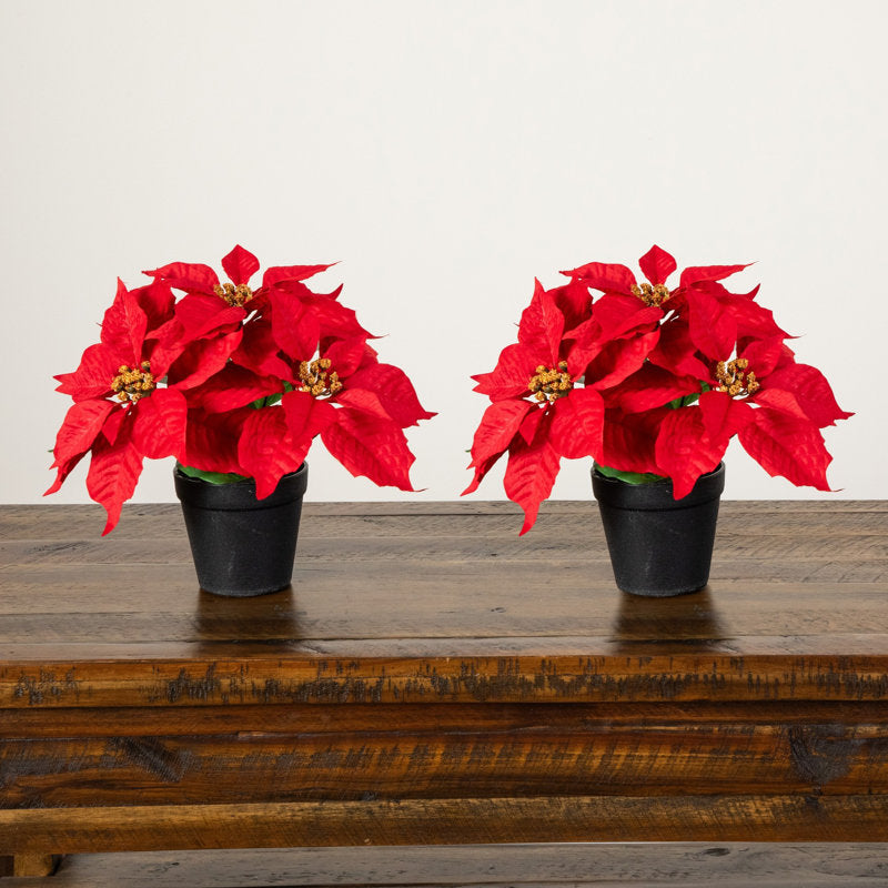 Set of two 9-inch artificial poinsettia plants