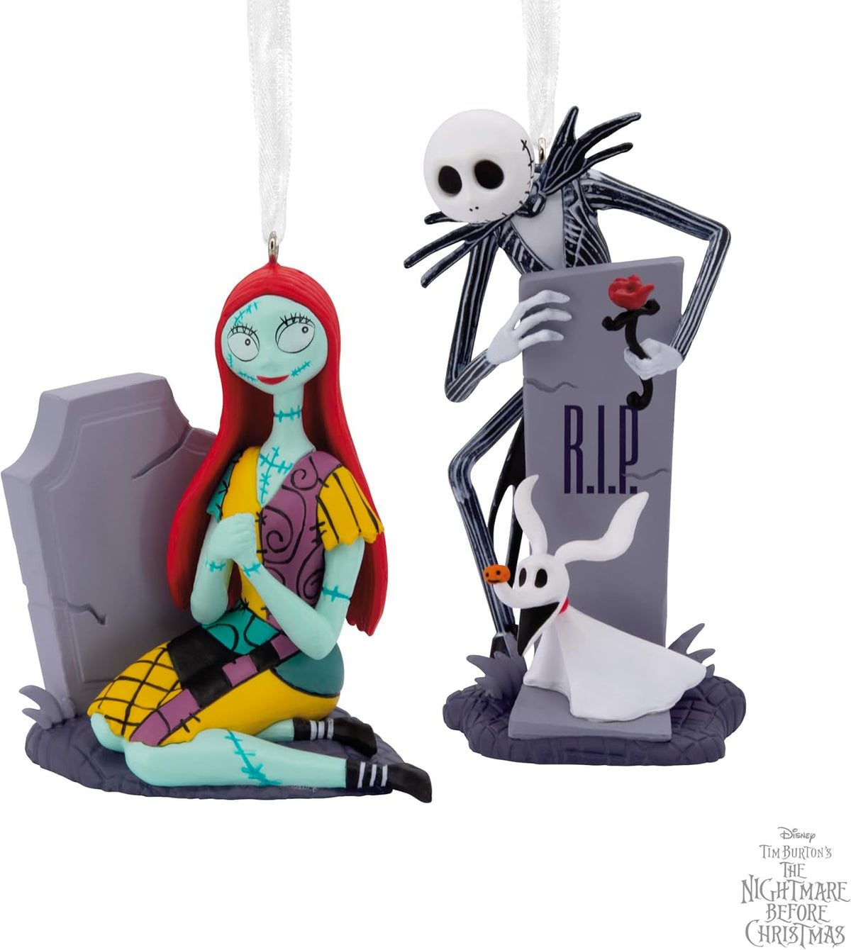 Hallmark Christmas Ornaments, Disney Tim Burton's The Nightmare Before Christmas Jack and Sally with Tombstones Ornaments, Set of 2, Gifts for Disney Fans