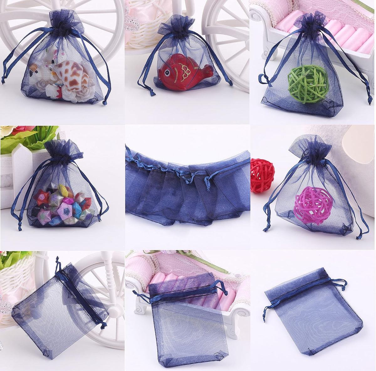 Wudygirl 100 PCS Organza Bags 4"x6" Gift Bags with Drawstring Navy Blue