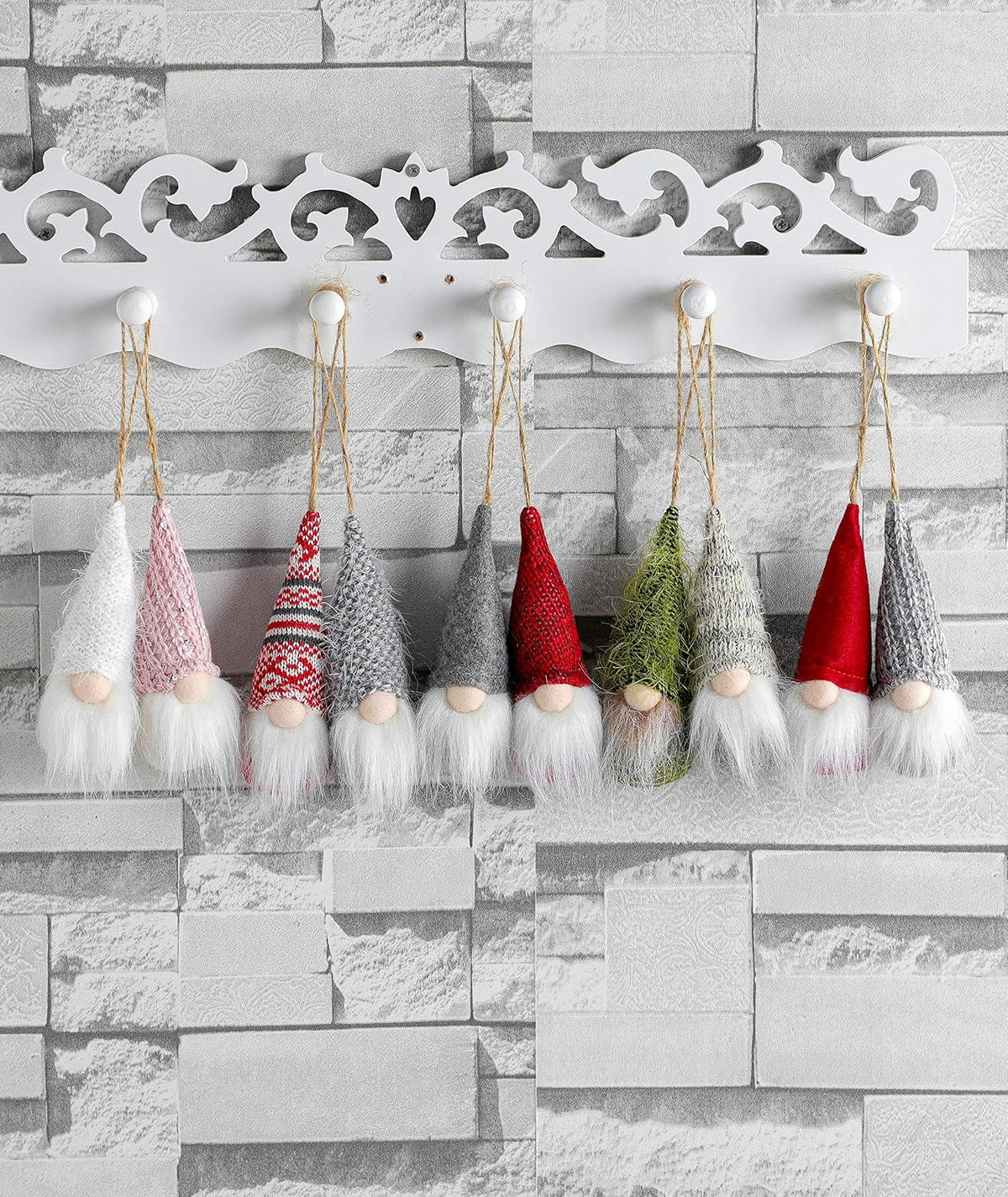 Christmas Tree Hanging Gnomes Ornaments Set of 10, Swedish Handmade Plush Gnomes Santa Elf Hanging Home Decorations Holiday Decor
