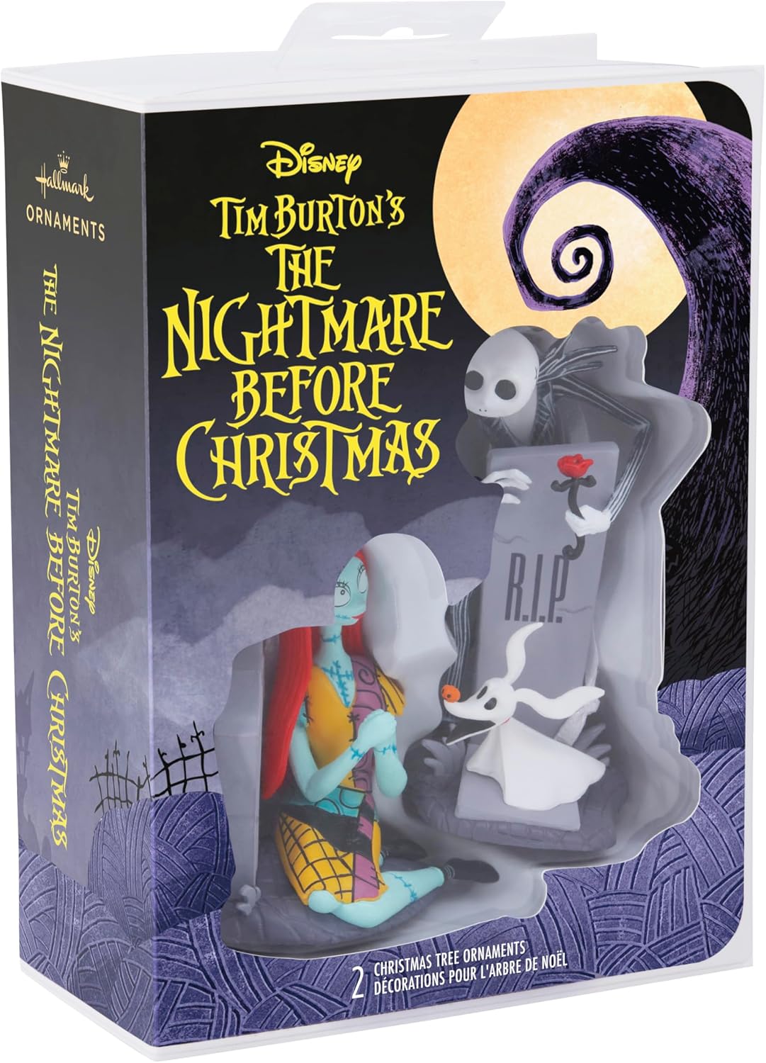 Hallmark Christmas Ornaments, Disney Tim Burton's The Nightmare Before Christmas Jack and Sally with Tombstones Ornaments, Set of 2, Gifts for Disney Fans