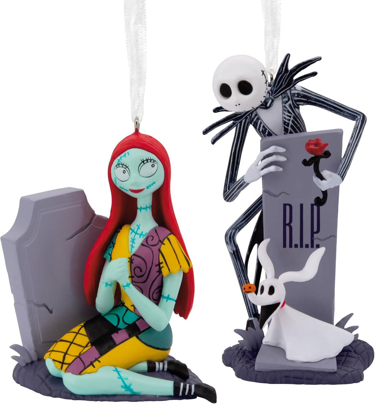 Hallmark Christmas Ornaments, Disney Tim Burton's The Nightmare Before Christmas Jack and Sally with Tombstones Ornaments, Set of 2, Gifts for Disney Fans