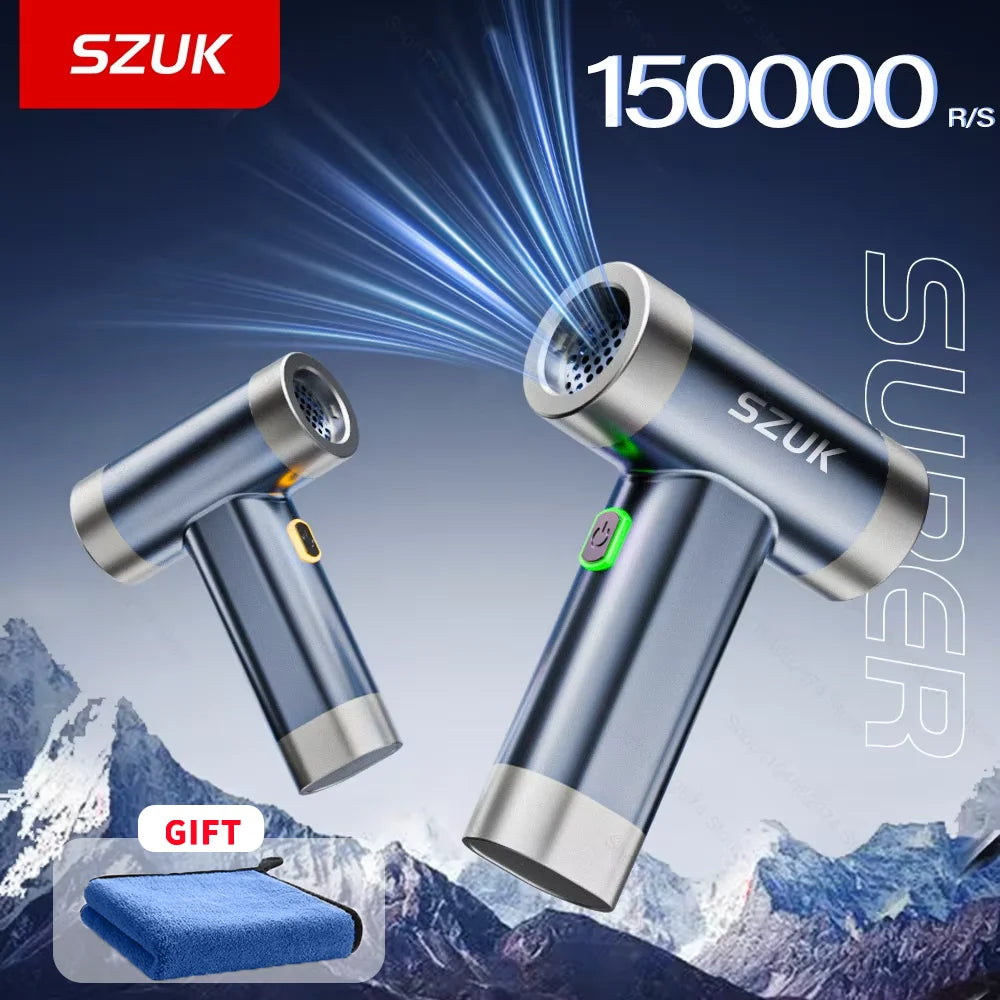 SZUK 150000RPM Turbofan Handheld Air Blower Mini Turbo Fan Brushless Motor Portable Blower Powerful Wireless Car Vacuum Cleaner