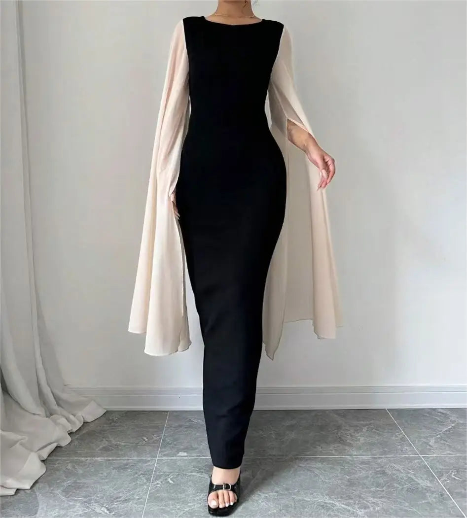 Women's Slim Fit Dress round Neck Long Sleeve Romantic Elegant Split Color Casual Daily Wear Holiday