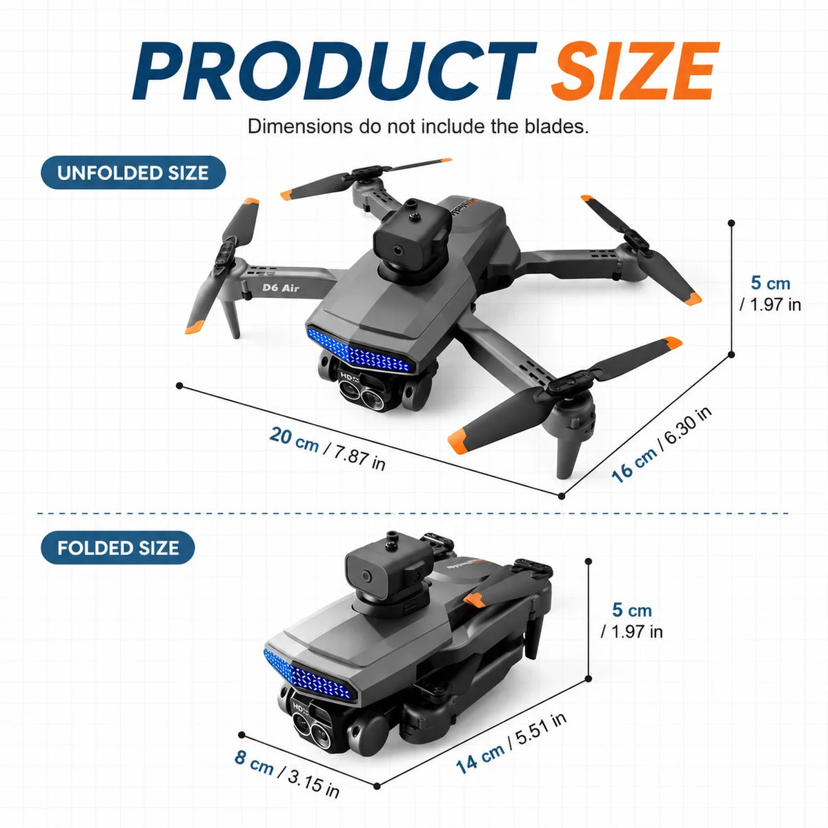 ZNLYRION RC Drone D6 Air Foldable 4K Dual Camera WiFi FPV Quadcopter with Optical Flow Hovering 540Â° Obstacle Avoidance 50X Zoom 2.4GHz 4CH Remote Control Drone with Storage Bag