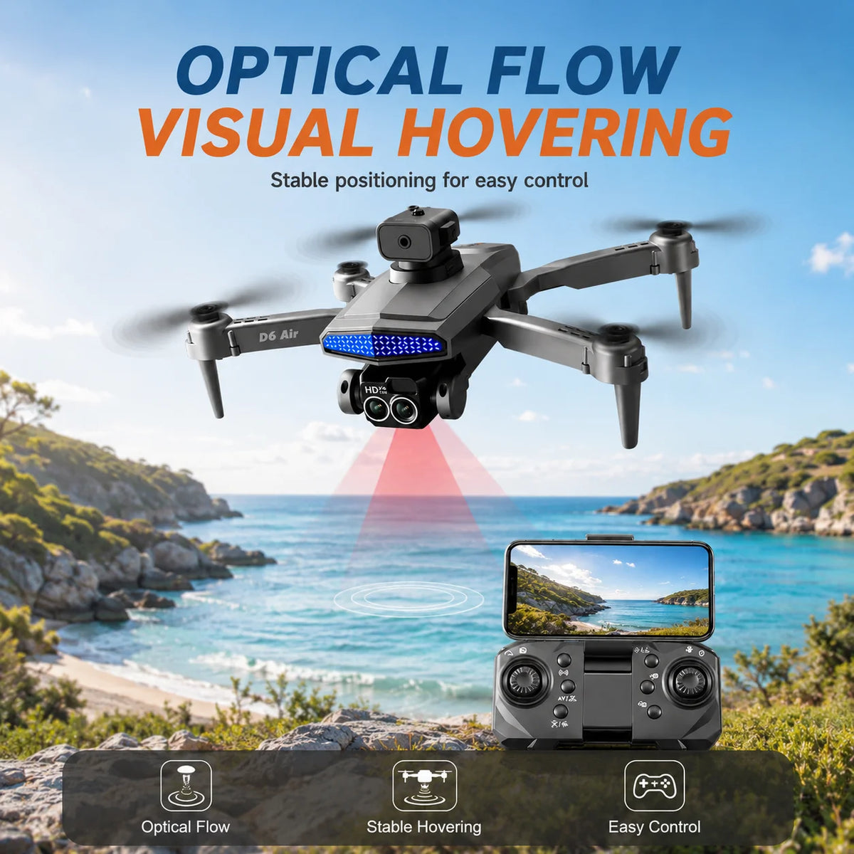 ZNLYRION RC Drone D6 Air Foldable 4K Dual Camera WiFi FPV Quadcopter with Optical Flow Hovering 540Â° Obstacle Avoidance 50X Zoom 2.4GHz 4CH Remote Control Drone with Storage Bag