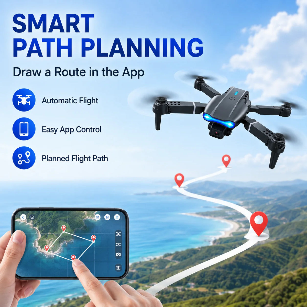 RC Drone ZNLYRION FPV Drone Dual Camera Optical Flow Hover Foldable RC Quadcopter APP Path Flight Beginner Drone Toy