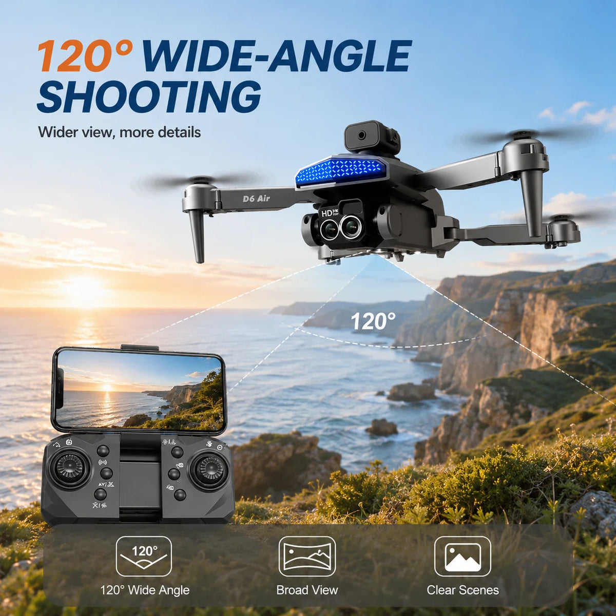 ZNLYRION RC Drone D6 Air Foldable 4K Dual Camera WiFi FPV Quadcopter with Optical Flow Hovering 540Â° Obstacle Avoidance 50X Zoom 2.4GHz 4CH Remote Control Drone with Storage Bag