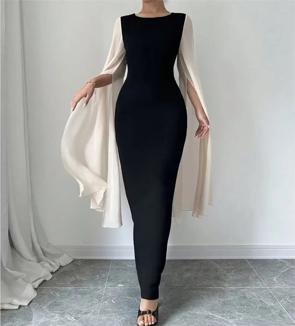 Women's Slim Fit Dress round Neck Long Sleeve Romantic Elegant Split Color Casual Daily Wear Holiday
