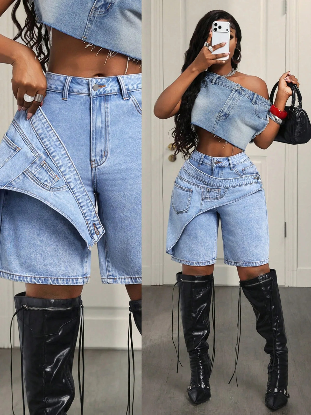 Patchwork Denim Pant Women Jeans Vintage Trendy 2026 Wide Leg High Waist Straight Y2k Irregular Streetwear Splice Loose Trousers