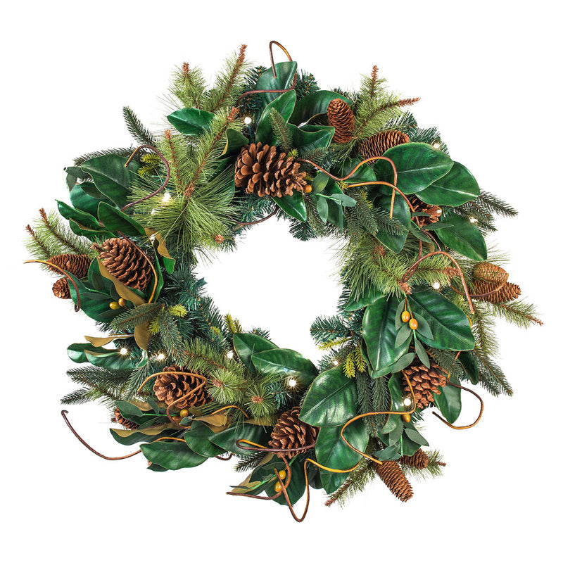 24" Glitter Artificial Ornament Christmas Wreath hanging on a front door