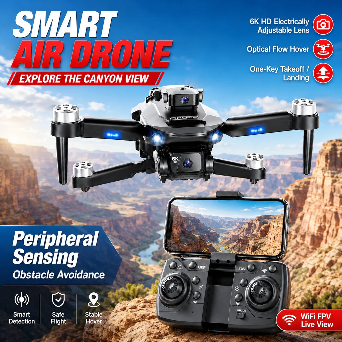 RC Drone ZNLYRION Brushless Drone F196 4K Dual Camera 360Â° Obstacle Avoidance Optical Flow Positioning 20Mins Flight Time WIFI FPV RC Quadcopter